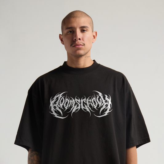 Dark streetwear, Doomscroll Drop Shoulder Tee Shirt Black Front