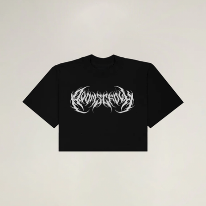 Dark streetwear, Doomscroll Crop Tee Front Black Flatlay Product Image