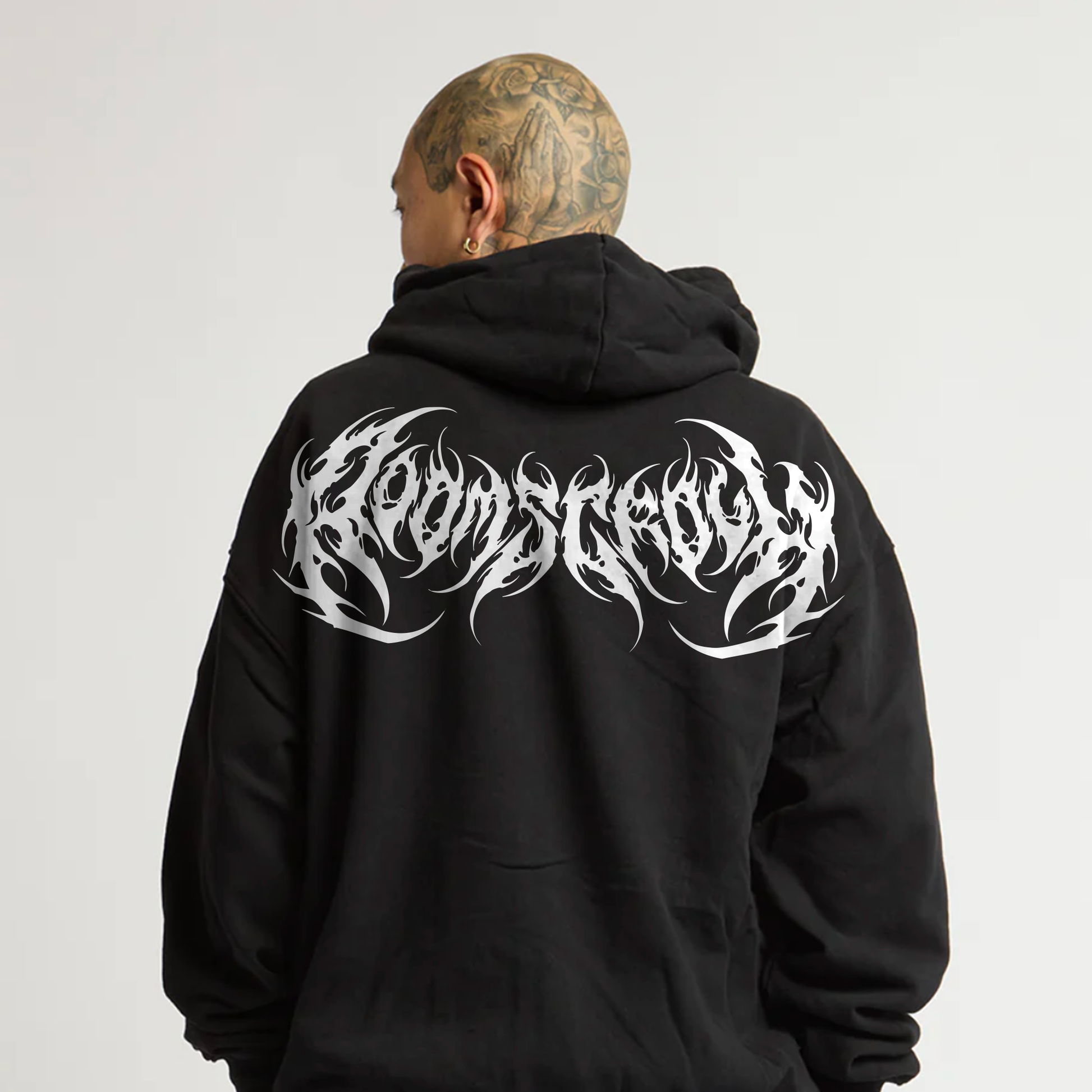 Dark streetwear, Doomscroll Garment Dye Double Zipper Hoodie Black Unisex Back